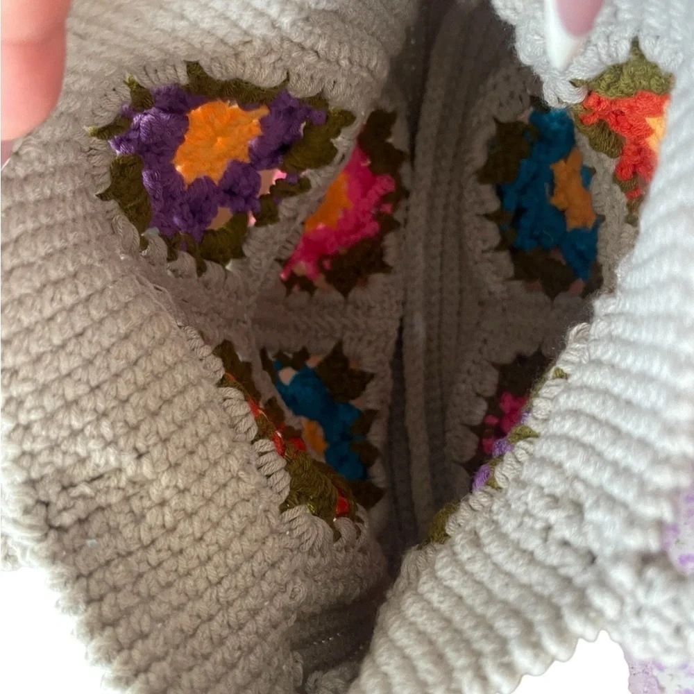 Handmade Crochet Granny Square Popcorn Stitch Floral Mini Handbag | Cottagecore